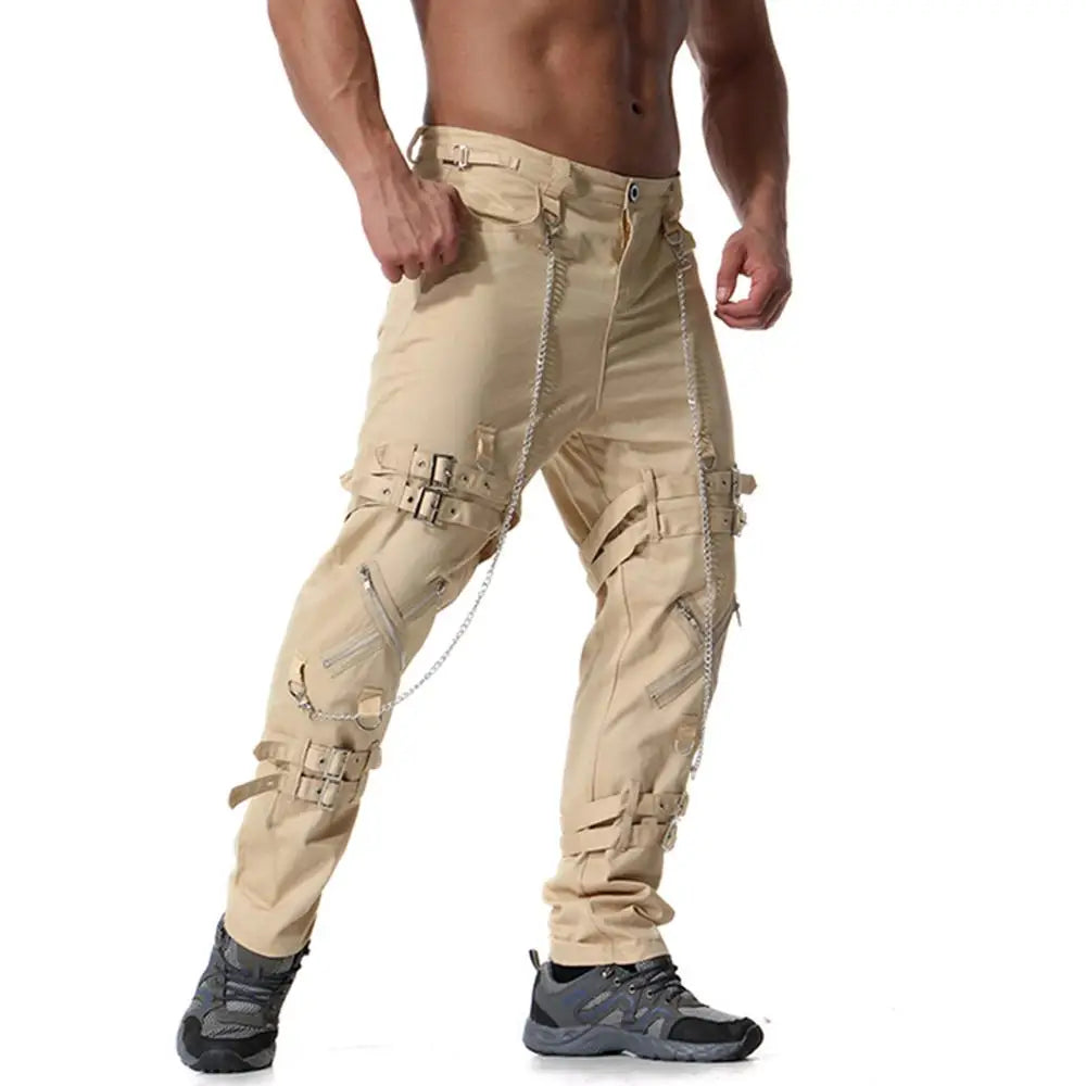 2024 New Arrivals Punk Rock Cargo Pants Men Fashion Hip Hop Joggers Zippers Streetwear Men's Vintage Trousers - Premium jeans from Lizard Vigilante - Just $48.88! Shop now at Lizard Vigilante