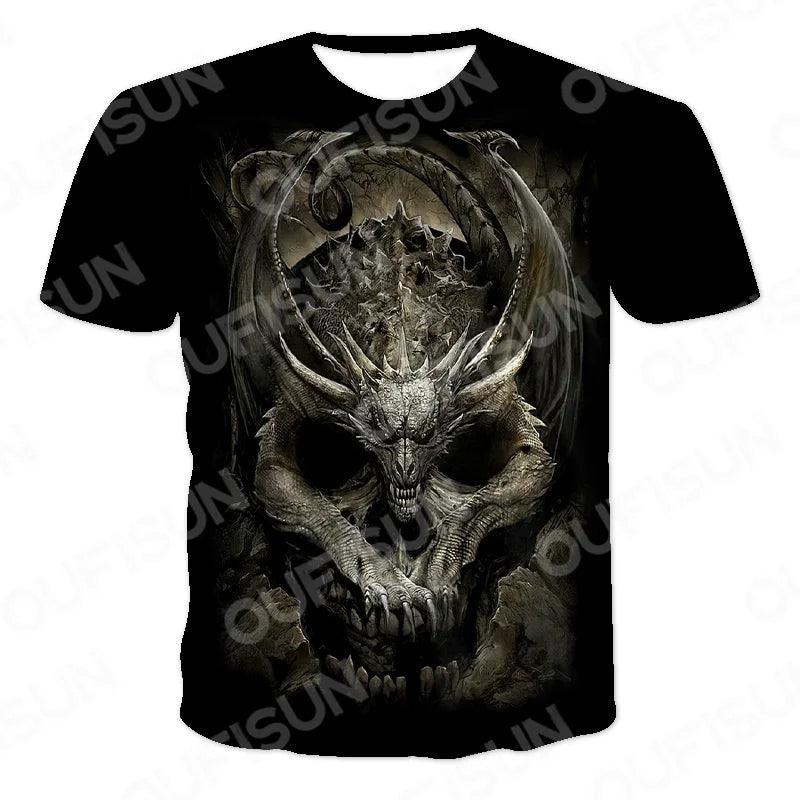 Motorcycle Skulls Graphics Men's T-shirts Motor FFDP Streetwear Loose Short Sleeve Tops Punk Heavy Metal Tee Shirts Men Clothing 6XL - Lizard Vigilante