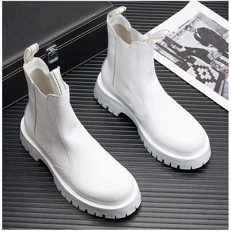 Men's White Platform Ankle Stage Boots - Punk, Stylish Crowd Head Stompers - Premium boots from Lizard Vigilante - Just $98.88! Shop now at Lizard Vigilante