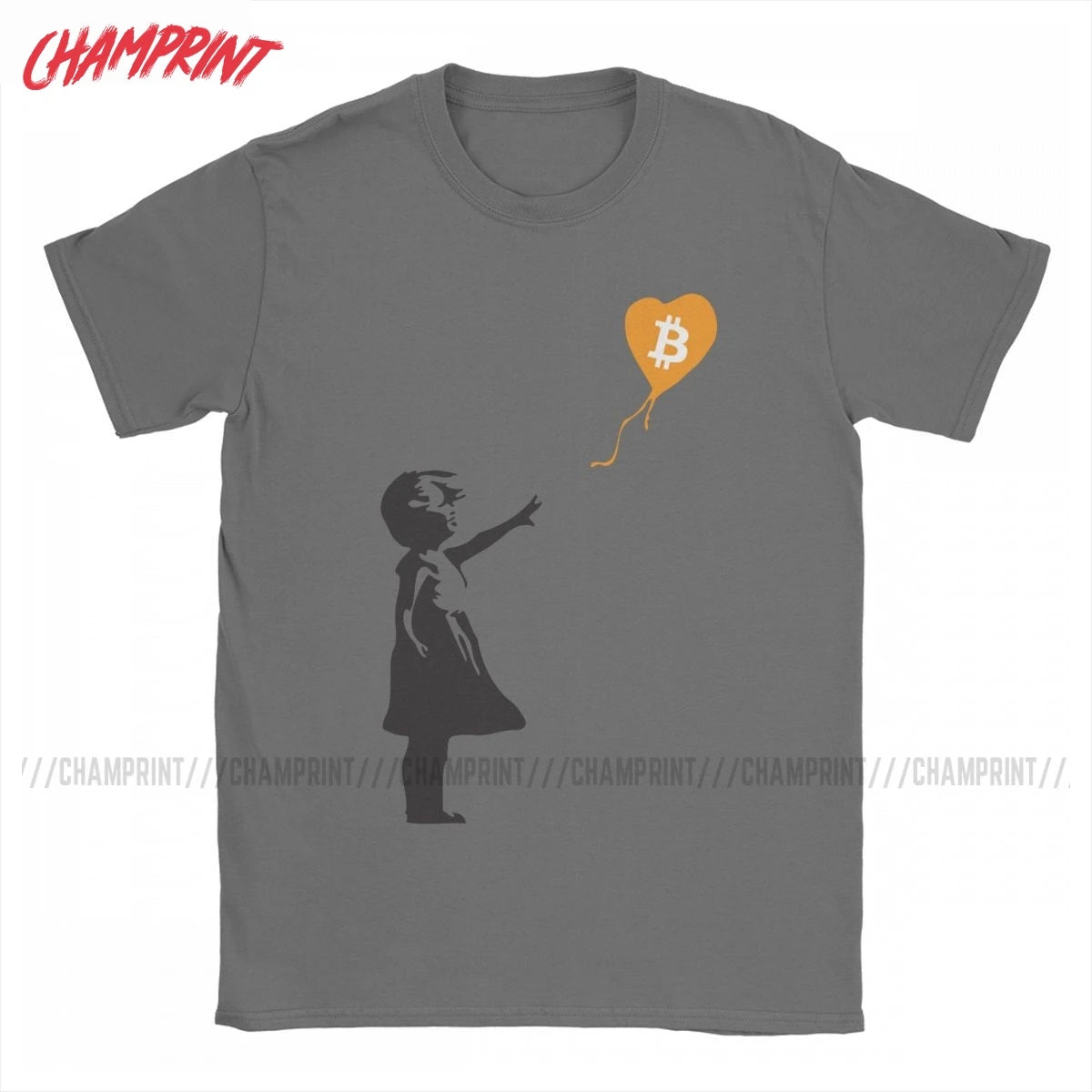 Awesome Bitcoin Balloon Girl Banksy T-Shirt For Men 100% Cotton Crypto BTC Short Sleeve Tee Shirt Graphic Clothes