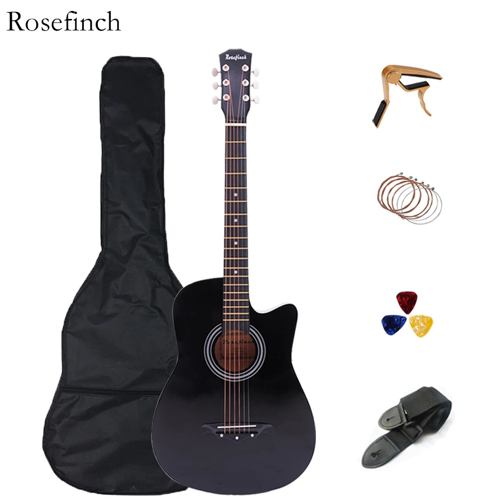 38 inch Acoustic Guitar Kit Folk Guitar for Beginners Children 6 Strings Travel Guitar Black Blue White Wood Brown Guitarr AGT16 - Premium  from Lizard Vigilante - Just $57.99! Shop now at Lizard Vigilante