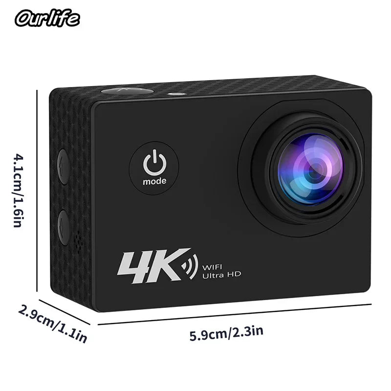 Real 4K 30fps waterproof action camera underwater 30 meters for swimming with 32GB memory card