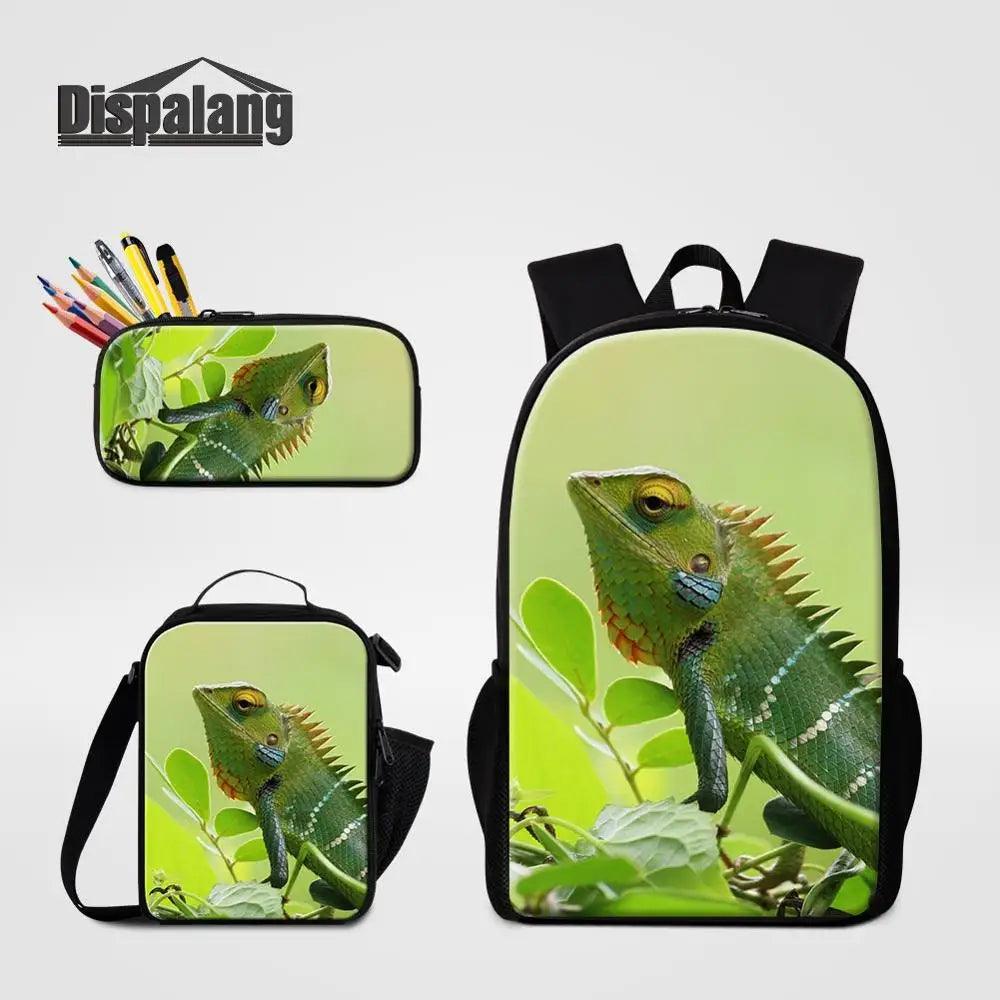 3 Piece Pencil Case School Bags Set Lizard Picnic Food Cooler Lizard Vigilante Reptile Print Schoolbag Boys Fashion Bagpack Children - Premium  from Lizard Vigilante - Just $64.69! Shop now at Lizard Vigilante