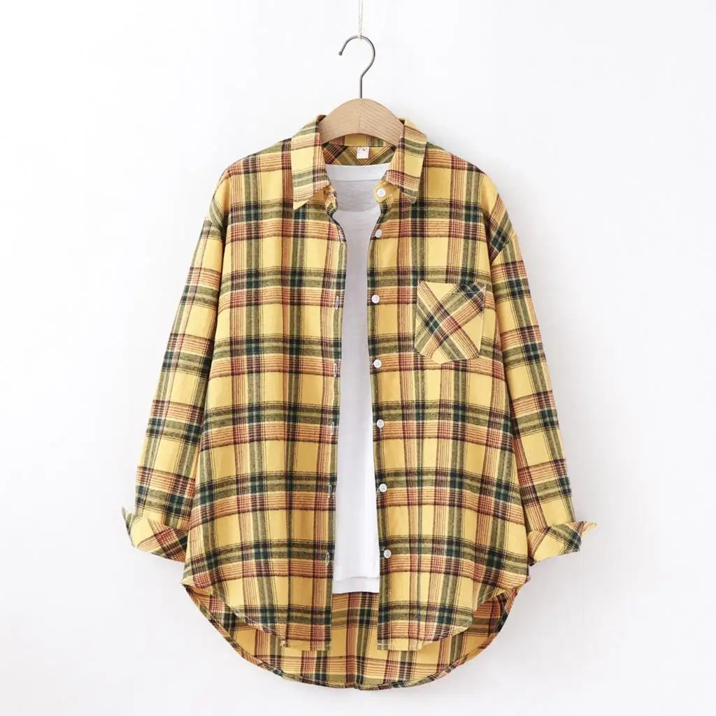 Women's Cotton Plaid Shirt – Casual Long Sleeve Blouse with Turn-Down Collar - Premium shirt from dsers - Just $38.88! Shop now at Lizard Vigilante