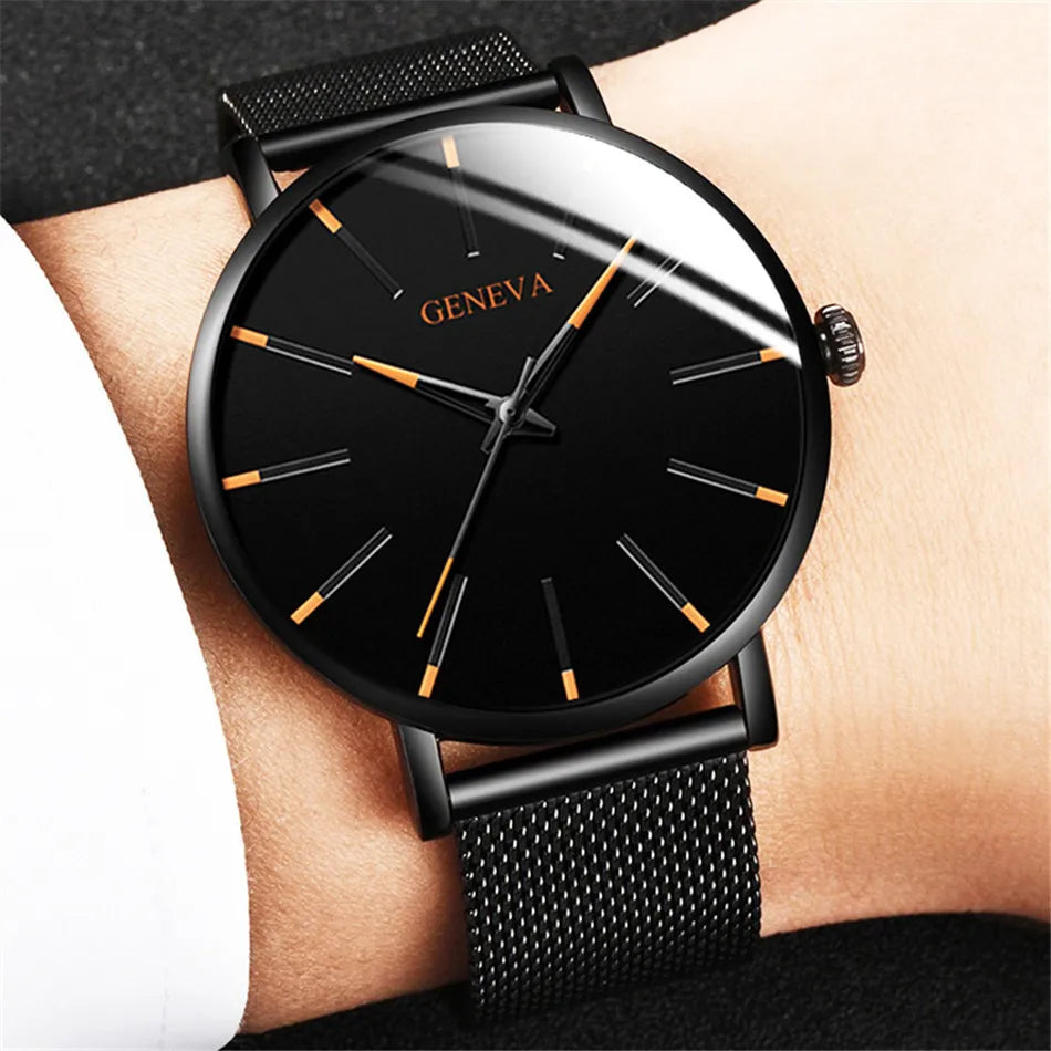 2025 New Mens Fashion Watches Luxury Ultra Thin Stainless Steel Mesh Strap Quartz Watch Rose Gold Men Watch Gifts Reloj Hombre - Premium  from Lizard Vigilante - Just $11.99! Shop now at Lizard Vigilante