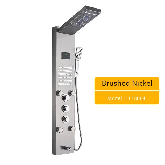 Luxury LED Shower Column Faucet Brushed Nickel SPA Massage Jet Shower Panel Tower Tap Digital Temperature Screen Bathroom Faucet - Premium  from Lizard Vigilante - Just $180.99! Shop now at Lizard Vigilante