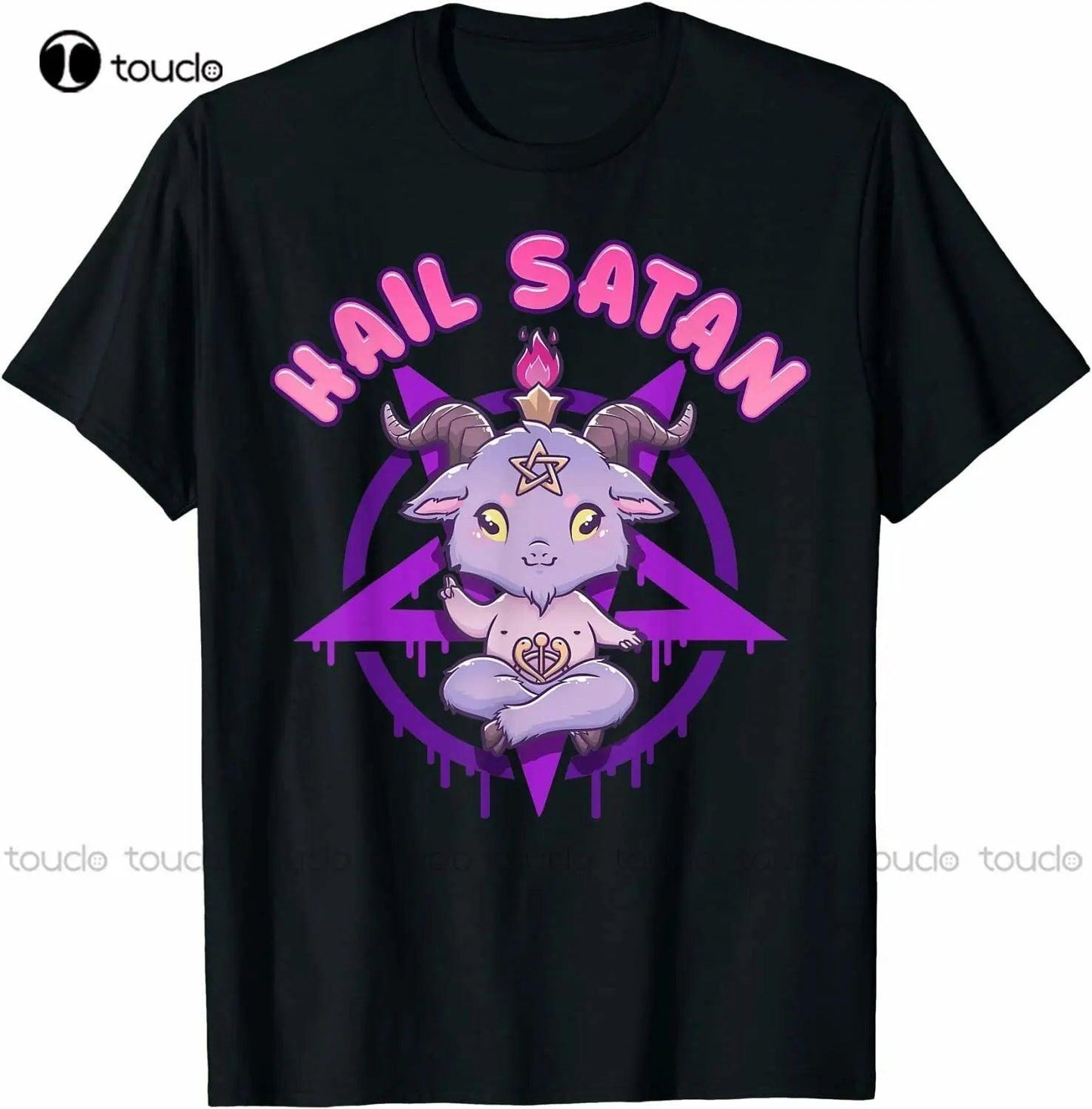 Unisex Hail Satan Death Metal Cute Satanic Pentagram Baphomet T-Shirt Oversized Cotton Tee S-5Xl - Lizard Vigilante