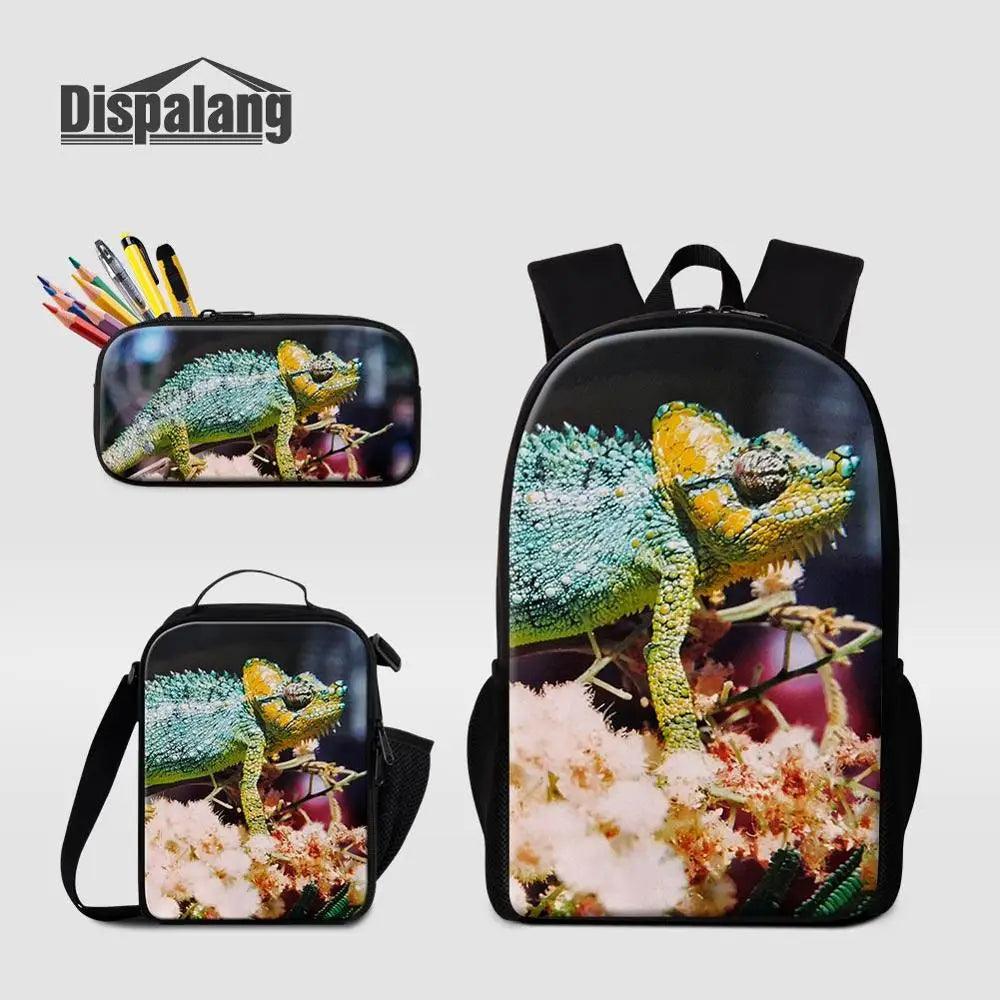 3 Piece Pencil Case School Bags Set Lizard Picnic Food Cooler Lizard Vigilante Reptile Print Schoolbag Boys Fashion Bagpack Children - Premium  from Lizard Vigilante - Just $64.69! Shop now at Lizard Vigilante