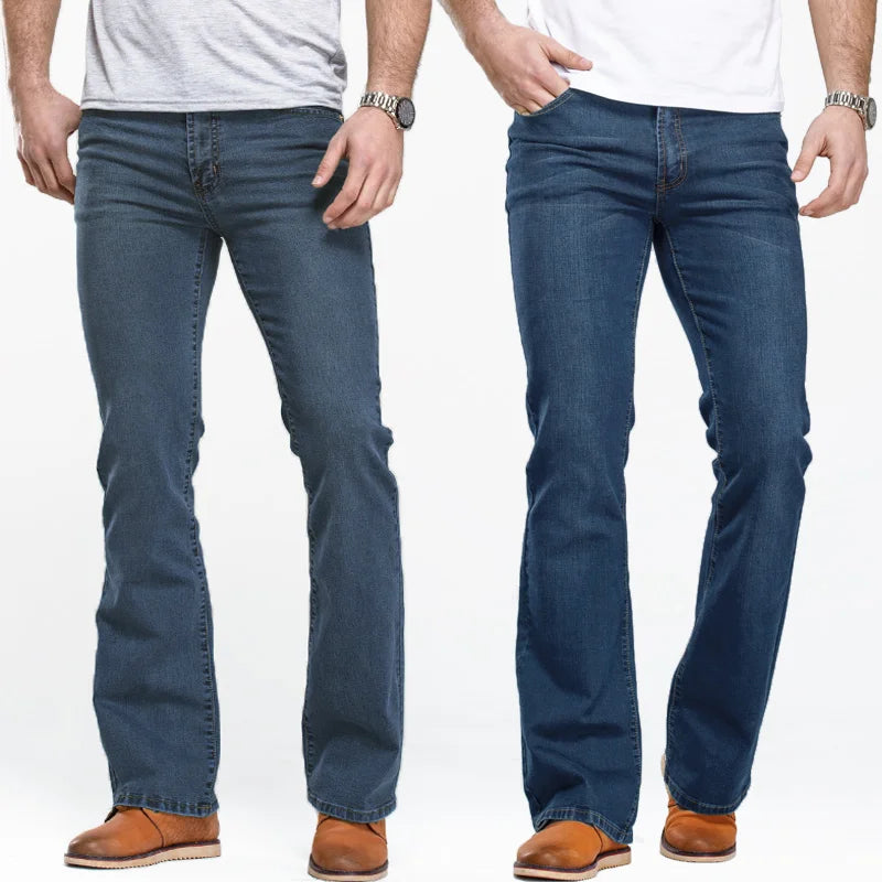 Mens Boot Cut Jeans Slightly Flared Slim Fit Blue Black Trousers Designer Classic Male Stretch Denim Pants - Premium blue jeans from Lizard Vigilante - Just $58.99! Shop now at Lizard Vigilante