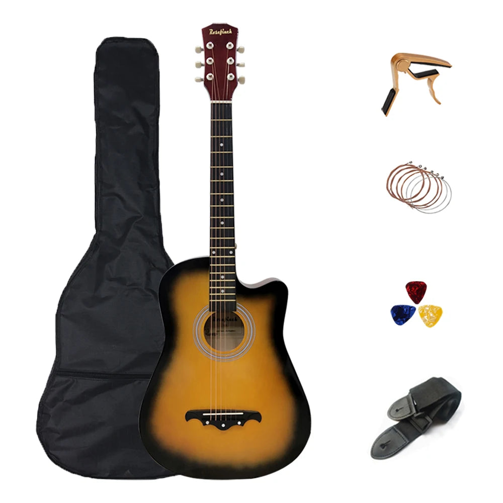 38 inch Acoustic Guitar Kit Folk Guitar for Beginners Children 6 Strings Travel Guitar Black Blue White Wood Brown Guitarr AGT16 - Premium  from Lizard Vigilante - Just $57.99! Shop now at Lizard Vigilante