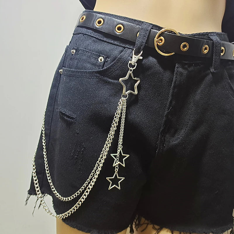 Punk Street Keychain Chain – Unisex Moon Star Rivets Skull Belt Accessory - Premium keychain from Lizard Vigilante - Just $19.88! Shop now at Lizard Vigilante