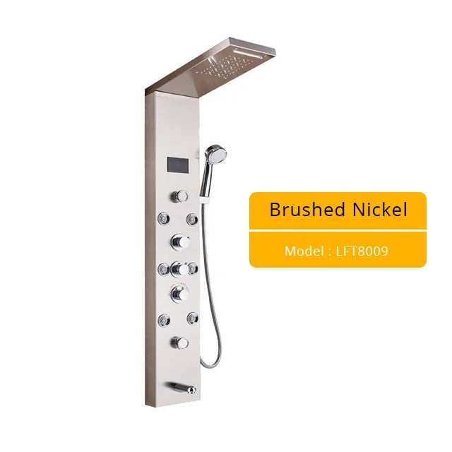 Luxury LED Shower Column Faucet Brushed Nickel SPA Massage Jet Shower Panel Tower Tap Digital Temperature Screen Bathroom Faucet - Premium  from Lizard Vigilante - Just $180.99! Shop now at Lizard Vigilante