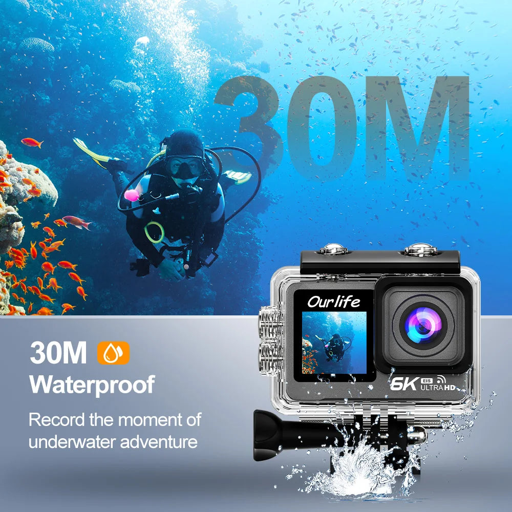 Professional Ourlife 6K 30fps 1080P 120fps sports action camera with EIS and waterproof 30 meters
