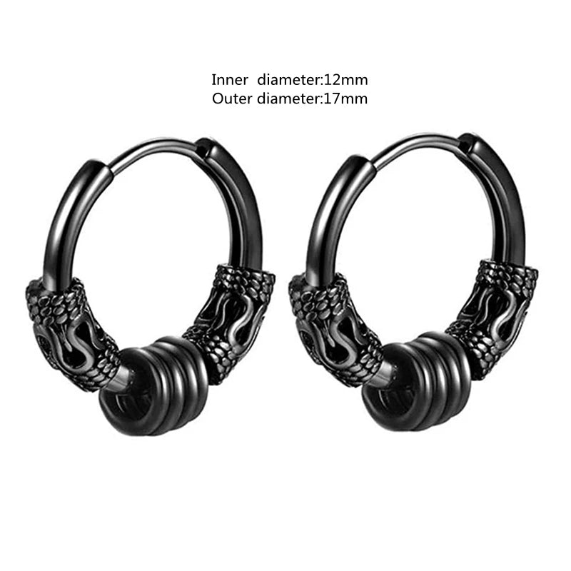 Vintage Black Skull Needle Hoop Earrings – Hypoallergenic Punk Biker Rock Jewelry for Men - Premium earrings from Lizard Vigilante - Just $19.88! Shop now at Lizard Vigilante