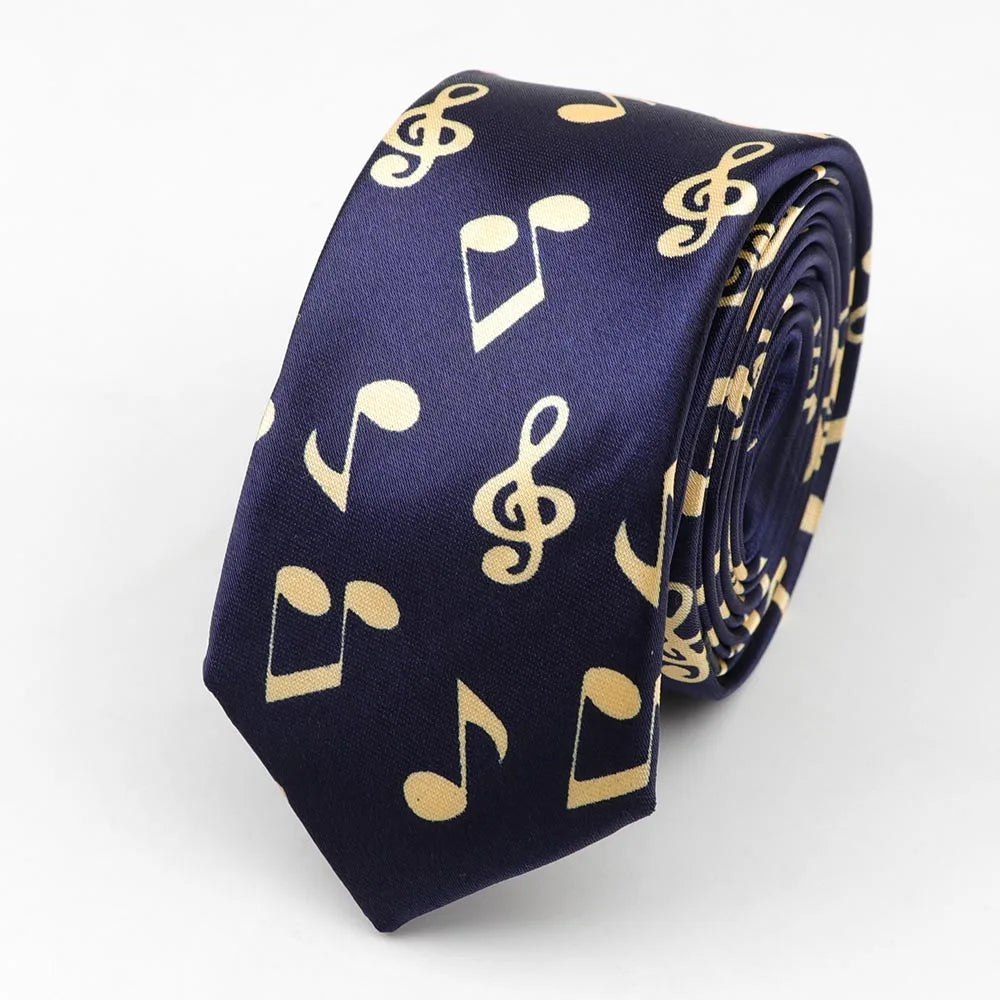 Classic Fashion Men's Skinny Tie Colorful Musical Notes Novelty Printed Piano Guitar Polyester 5cm Width Necktie Party Gift Accessory - Lizard Vigilante