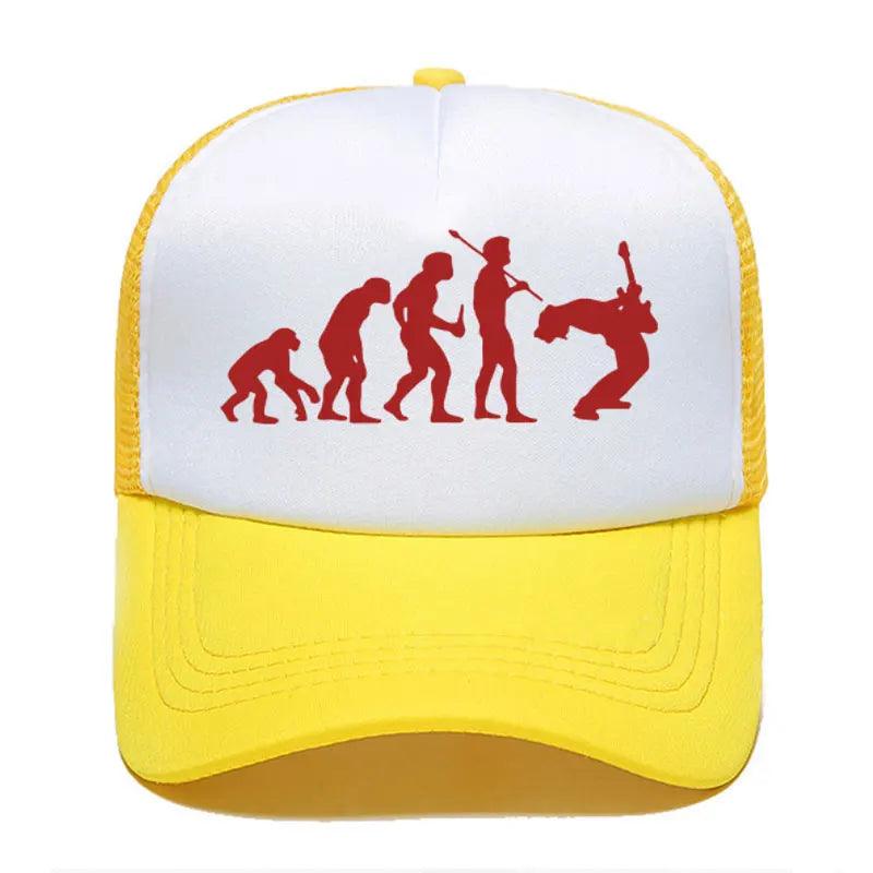 Funny Guitarist Baseball Cap Evolution Of a Music Rock Guitar Musician Band Metal Parent-child Hats Mesh Visor Outdoor Sun Hat - Lizard Vigilante