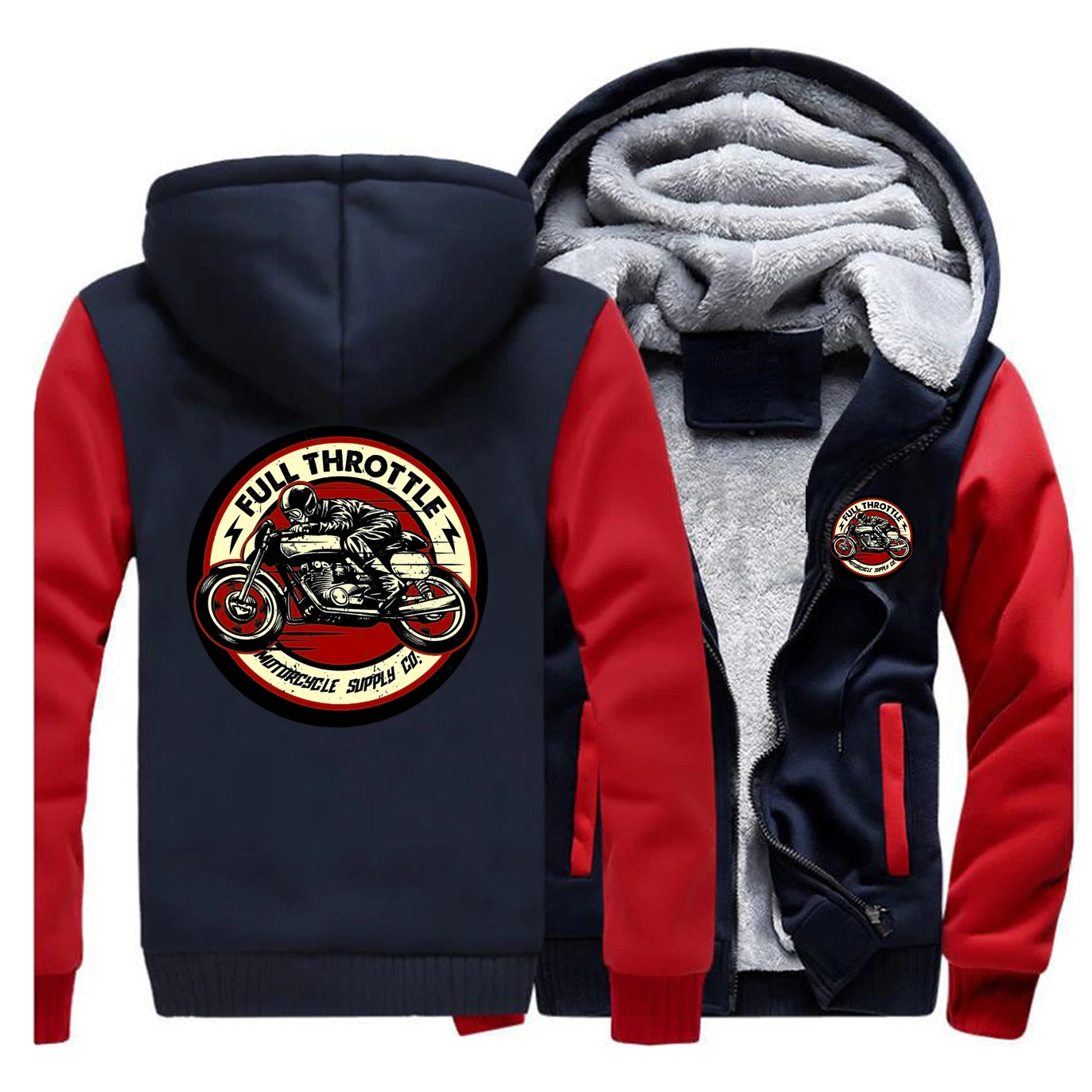 Full Throttle Cafe Racer Biker Zipper Hoodie – Ultimate Winter Warmth with Rockabilly Vibes for Men - Premium Hoodie from Lizard Vigilante - Just $58.88! Shop now at Lizard Vigilante