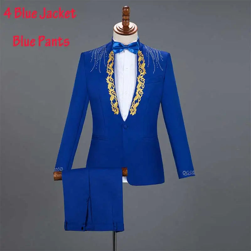 Mens Suits With Pants White Sparkly Crystals Embroidery Wedding Groom Tuxedo Suit Men Stand Collar Stage Costume Homme Mariage - Premium  from Lizard Vigilante - Just $88.88! Shop now at Lizard Vigilante