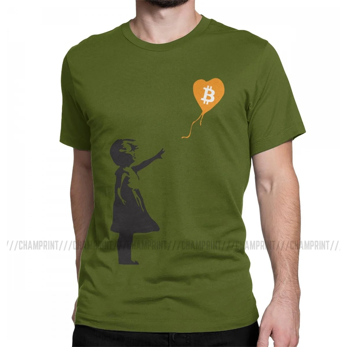 Awesome Bitcoin Balloon Girl Banksy T-Shirt For Men 100% Cotton Crypto BTC Short Sleeve Tee Shirt Graphic Clothes