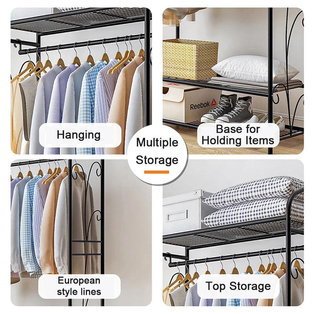 Heavy Duty Clothes Rail Clothes Rack Black Metal Garment Rack Stand for Bedroom with Storage Shelves 2 Shelf Shoe Rack - Premium  from Lizard Vigilante - Just $61.99! Shop now at Lizard Vigilante