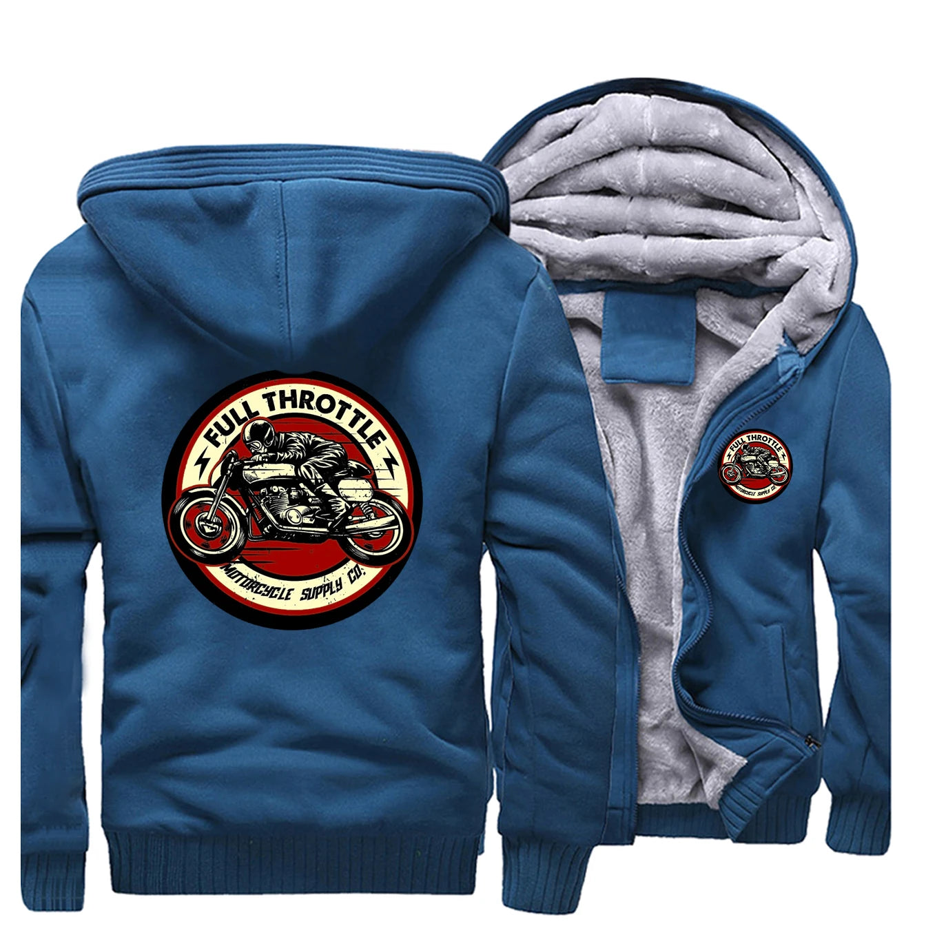 Full Throttle Cafe Racer Biker Zipper Hoodie – Ultimate Winter Warmth with Rockabilly Vibes for Men - Premium Hoodie from Lizard Vigilante - Just $58.88! Shop now at Lizard Vigilante