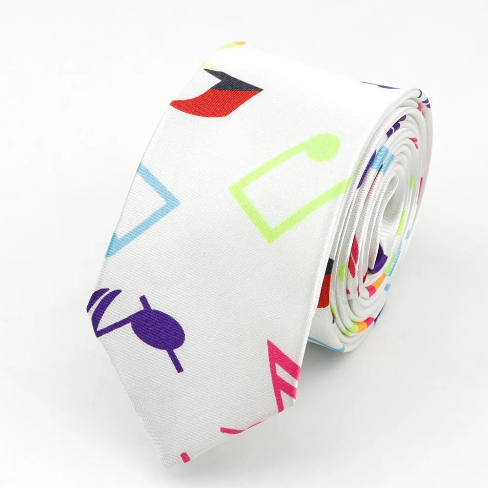 Midnight Soundcheck Skinny Tie – Color Blast Music Notes & Piano Neck Tie For Stage Misfits And Loud Offices