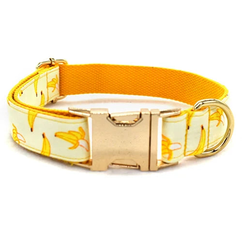 Free Engrave Personalized Banana Design Bow Dog Collar Leash Traction Rope For Small Big  Adjustable Pet Straps Fruit 02