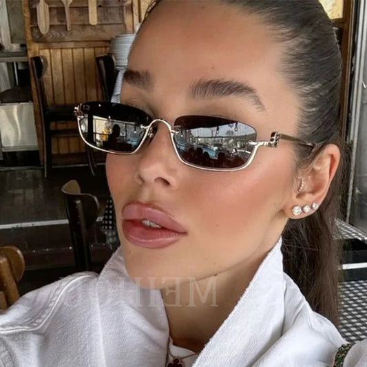 Half Frame Square Sunglasses for women Luxury Brand Small Metal Retro Rectangle Black Sun Glasses Woman Fashion Eyewear - Premium  from Lizard Vigilante - Just $17.99! Shop now at Lizard Vigilante