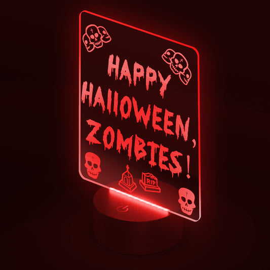 Happy Halloween, Zombies! Custom Acrylic LED Sign – Laser-Etched Design with Remote Control - Premium LED Signs from teelaunch - Just $28.88! Shop now at Lizard Vigilante