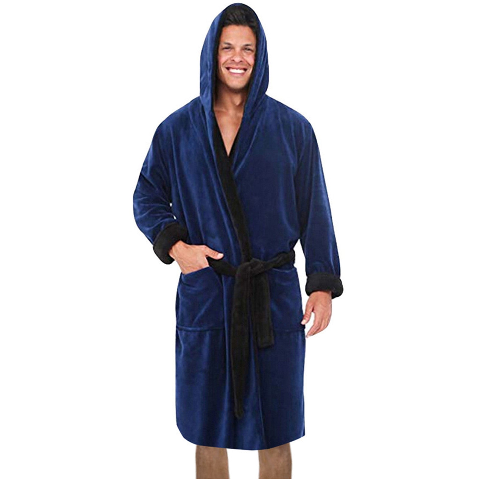 Men’s Casual Kimono Bathrobe – Flannel Hooded Sleepwear, Plus Size Available - Premium Robe from Lizard Vigilante - Just $32.88! Shop now at Lizard Vigilante