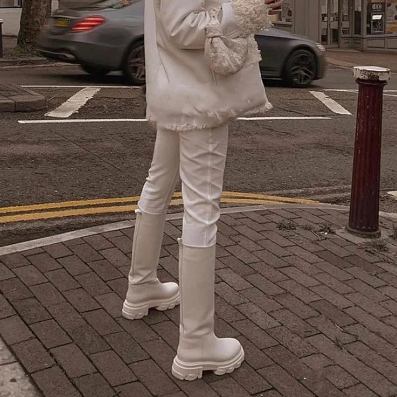 GRAVEWALKER 13: Women’s Cowhide Platform Riding Boots – Punk Leather Knee-Highs with Square Heels for Heavy Winter Impact - Premium boots from dsers - Just $252.22! Shop now at Lizard Vigilante