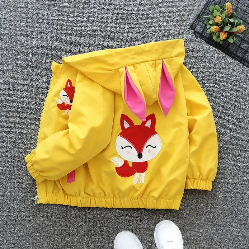 Cartoon Girls Jackets Cute Little Fox Kids Windbreaker Hooded Baby Coat Spring Autumn Children Outwear Toddler Girl Clothes