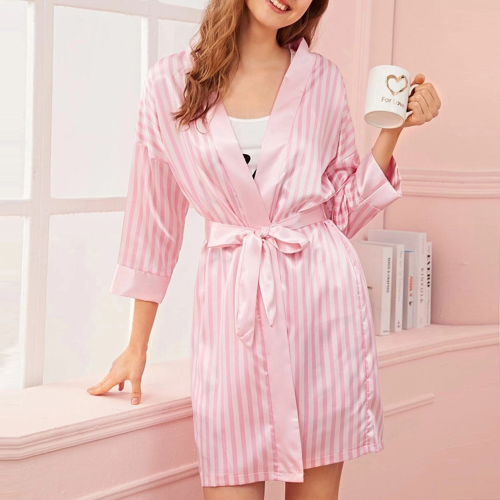 Luxury Satin Silk Robe for Women | Sexy Striped Silk Bathrobe & Pajamas Set | Soft Nightgown Sleepwear for Honeymoon, Lingerie Parties & More - Premium Robe from Lizard Vigilante - Just $24.88! Shop now at Lizard Vigilante