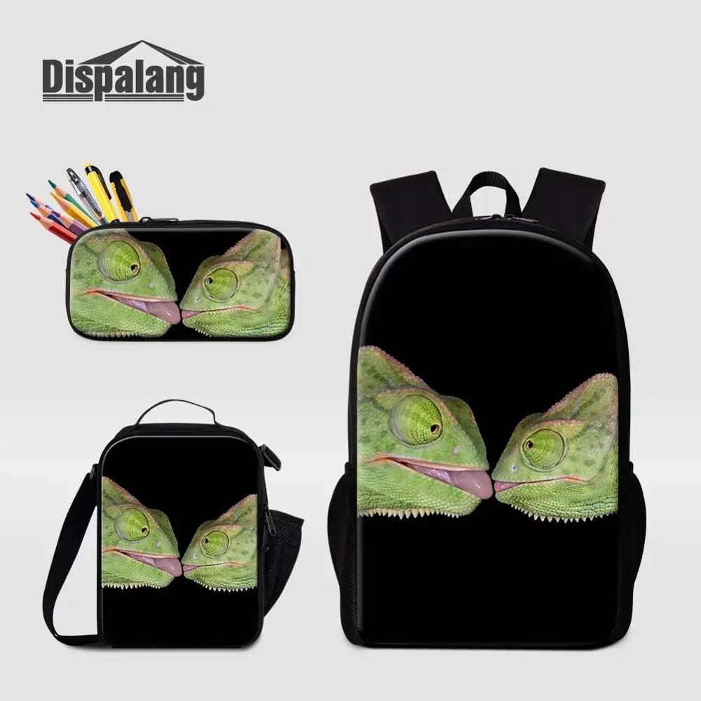 3 Piece Pencil Case School Bags Set Lizard Picnic Food Cooler Lizard Vigilante Reptile Print Schoolbag Boys Fashion Bagpack Children - Premium  from Lizard Vigilante - Just $64.69! Shop now at Lizard Vigilante