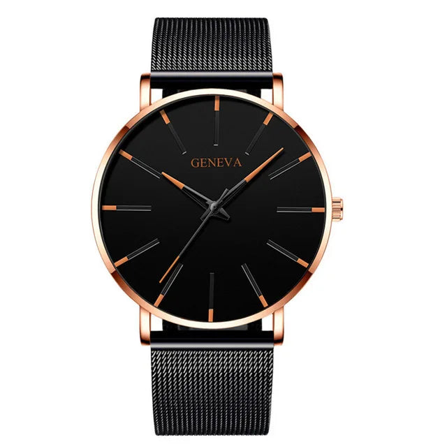 2025 New Mens Fashion Watches Luxury Ultra Thin Stainless Steel Mesh Strap Quartz Watch Rose Gold Men Watch Gifts Reloj Hombre - Premium  from Lizard Vigilante - Just $11.99! Shop now at Lizard Vigilante