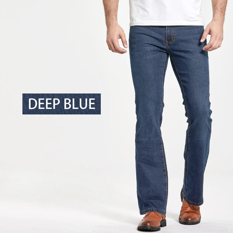 Mens Boot Cut Jeans Slightly Flared Slim Fit Blue Black Trousers Designer Classic Male Stretch Denim Pants - Lizard Vigilante