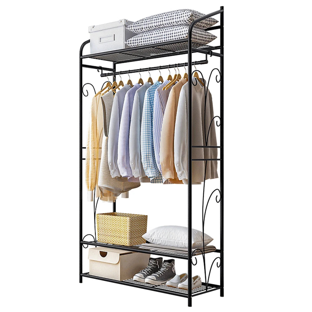 Heavy Duty Clothes Rail Clothes Rack Black Metal Garment Rack Stand for Bedroom with Storage Shelves 2 Shelf Shoe Rack - Premium  from Lizard Vigilante - Just $61.99! Shop now at Lizard Vigilante