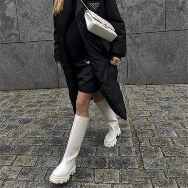 GRAVEWALKER 13: Women’s Cowhide Platform Riding Boots – Punk Leather Knee-Highs with Square Heels for Heavy Winter Impact - Premium boots from dsers - Just $252.22! Shop now at Lizard Vigilante