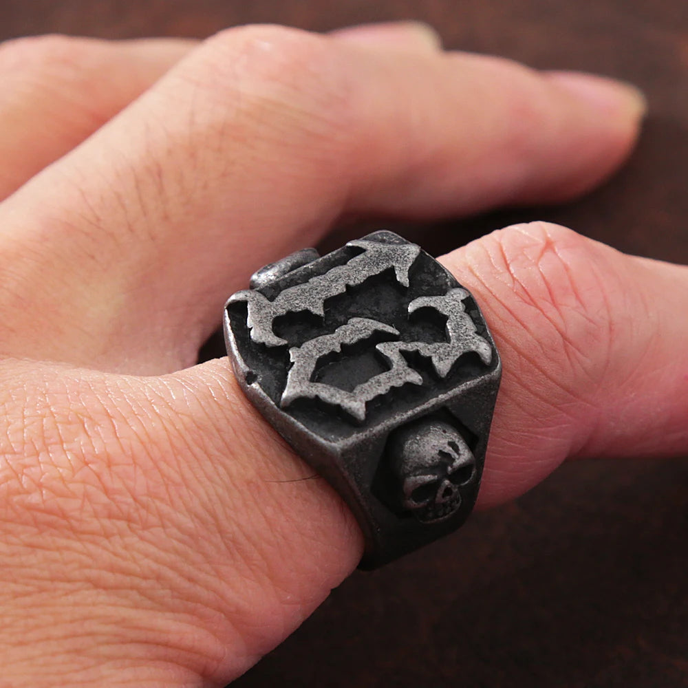 Punk Hip Hop Men's Lucky Number 13 Ring - Retro Black Stainless Steel Gothic Skull Biker Jewelry - Premium ring from Lizard Vigilante - Just $19.99! Shop now at Lizard Vigilante