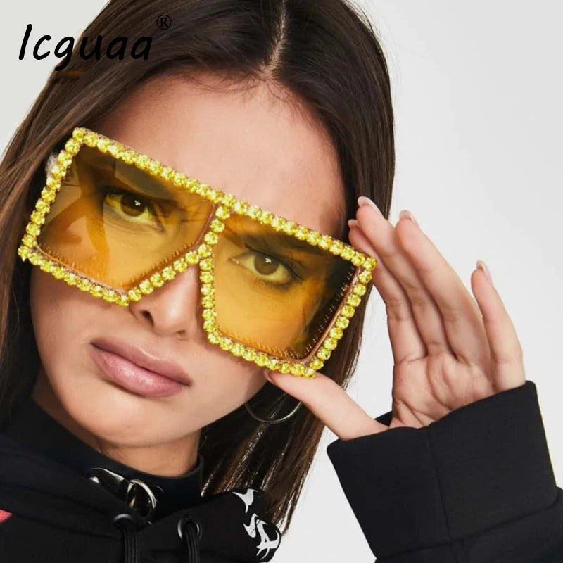 Oversized Glitter Crystal Sunglasses Women Square sunglasses Bling Rhinestone Sun Glasses For Woman Luxury Fashion Shade UV400 - Premium sunglasses from Lizard Vigilante - Just $19.79! Shop now at Lizard Vigilante