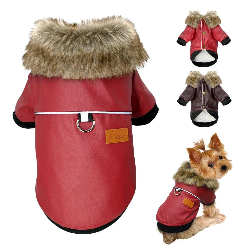 Cool Dog Leather Jacket Coat Warm Winter Pet Clothing Outfit French Bulldog Clothes Coats for Small Medium Dogs - Lizard Vigilante