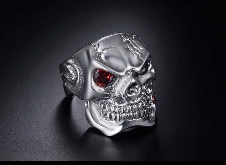 100% 925 Silver Vintage Smoking Skull Ring | Punk Goth Personality Hipster Design | Men’s Domineering Statement Ring - Premium ring from Lizard Vigilante - Just $148.88! Shop now at Lizard Vigilante