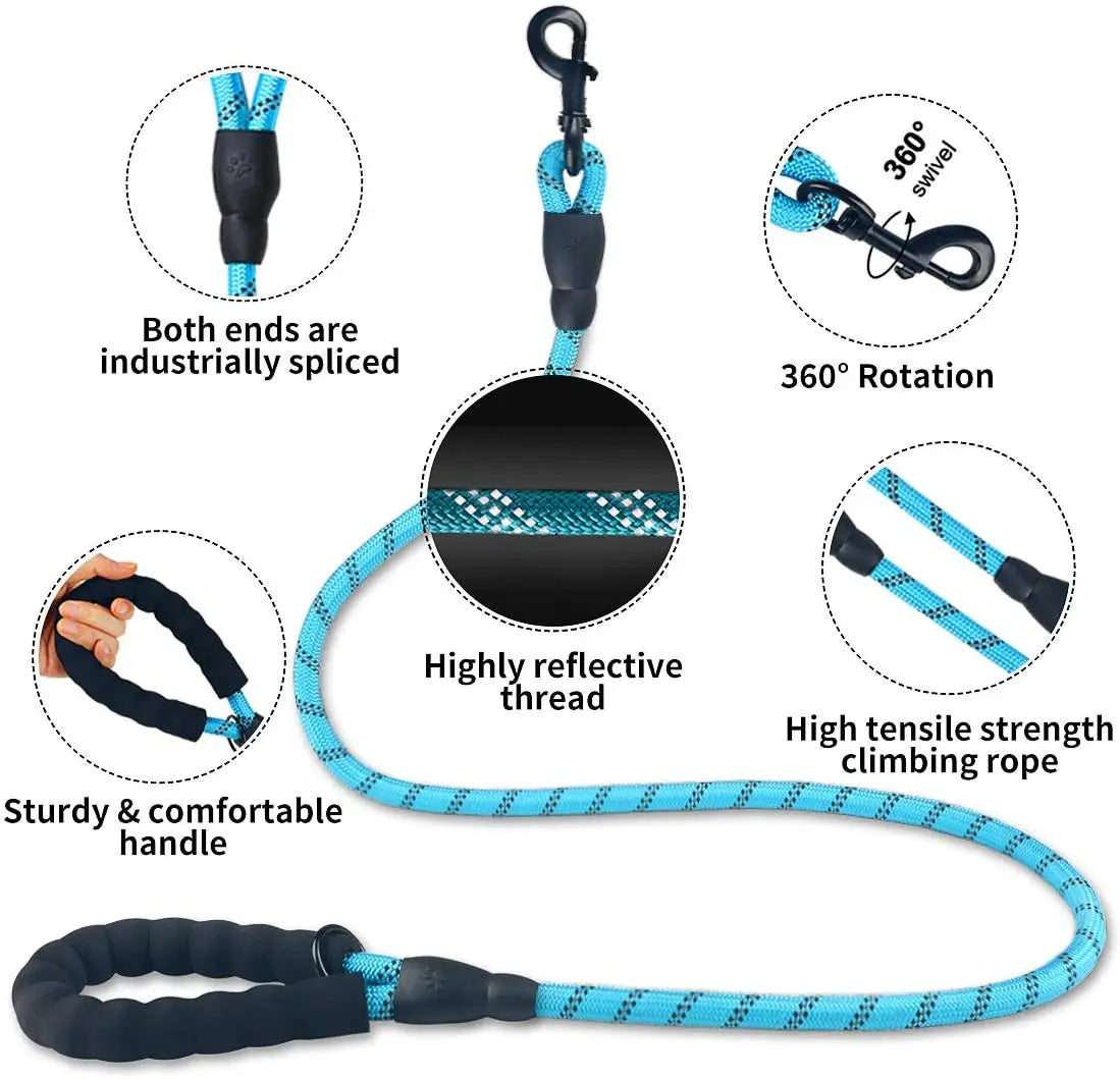 Reflective Strong Dog Leash 1.5M Long - Heavy Duty Nylon Rope Leash with Padded Handle for Comfortable Training and Walking - Premium pet leash from Lizard Vigilante - Just $18.88! Shop now at Lizard Vigilante