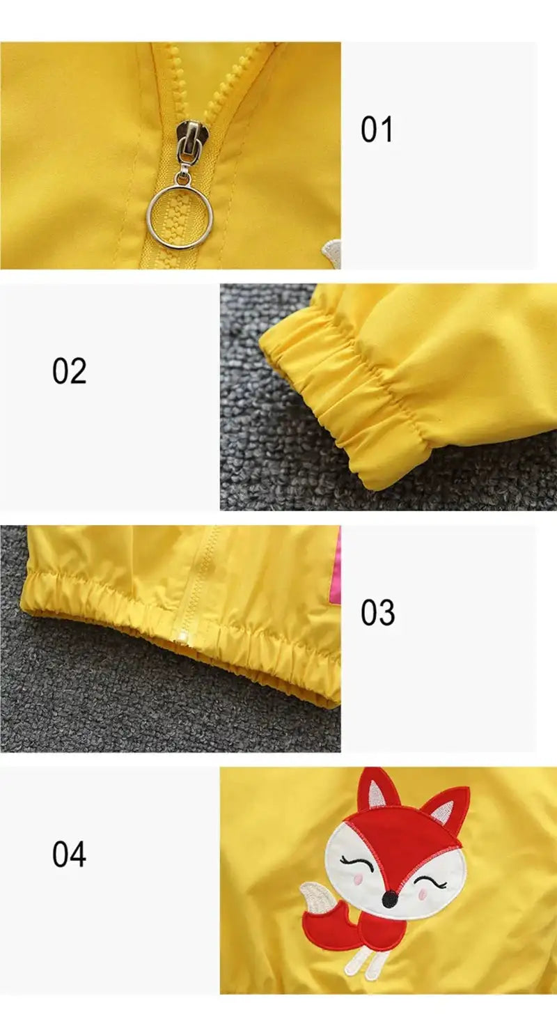 Cartoon Girls Jackets Cute Little Fox Kids Windbreaker Hooded Baby Coat Spring Autumn Children Outwear Toddler Girl Clothes