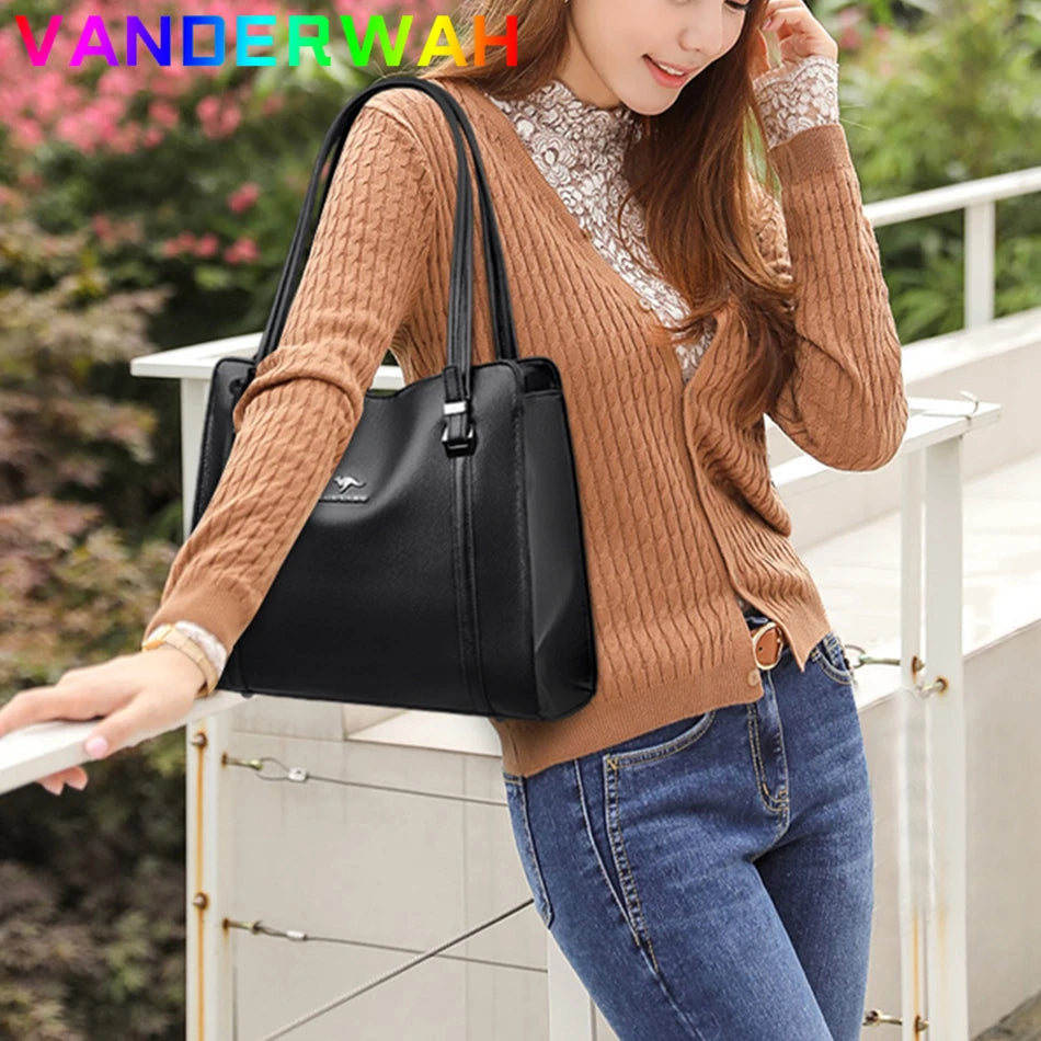 Genuine Soft Leather Handbags for Women Vintage Shoulder Tote Bag Luxury Designer Ladies Large Capacity Purse Bags Sac A Main - Premium handbag from Lizard Vigilante - Just $45.88! Shop now at Lizard Vigilante