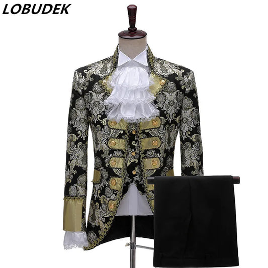 Men's Court Tuxedo Suit Occident Vintage Wedding England Suits Stage Singer Chorus Performance 3-piece Set Drama Costume - Premium  from Lizard Vigilante - Just $97.99! Shop now at Lizard Vigilante