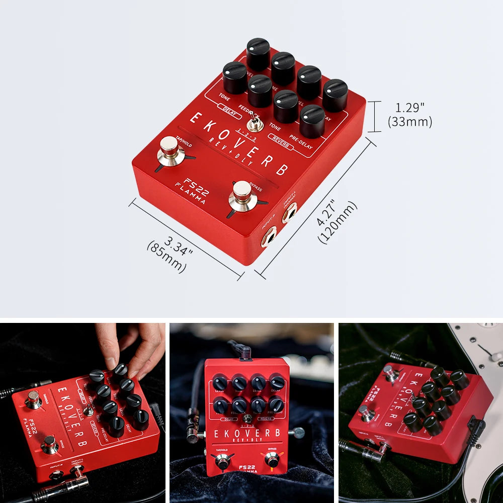 FLAMMA FS22 “Ekoverb Blood-Red Ghost” — Dual Reverb/Delay Pedal With Freeze, Trails, Tap Tempo & Stereo Mayhem