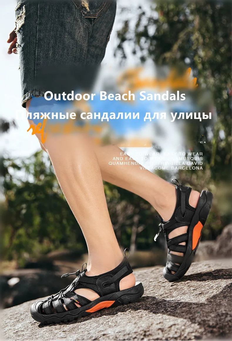 New Summer Genuine Leather Men Sandals Fashion Design Breathable Casual Shoes Men Soft Bottom Outdoor Beach Sandals Big Size 48 - Premium  from Lizard Vigilante - Just $40.99! Shop now at Lizard Vigilante