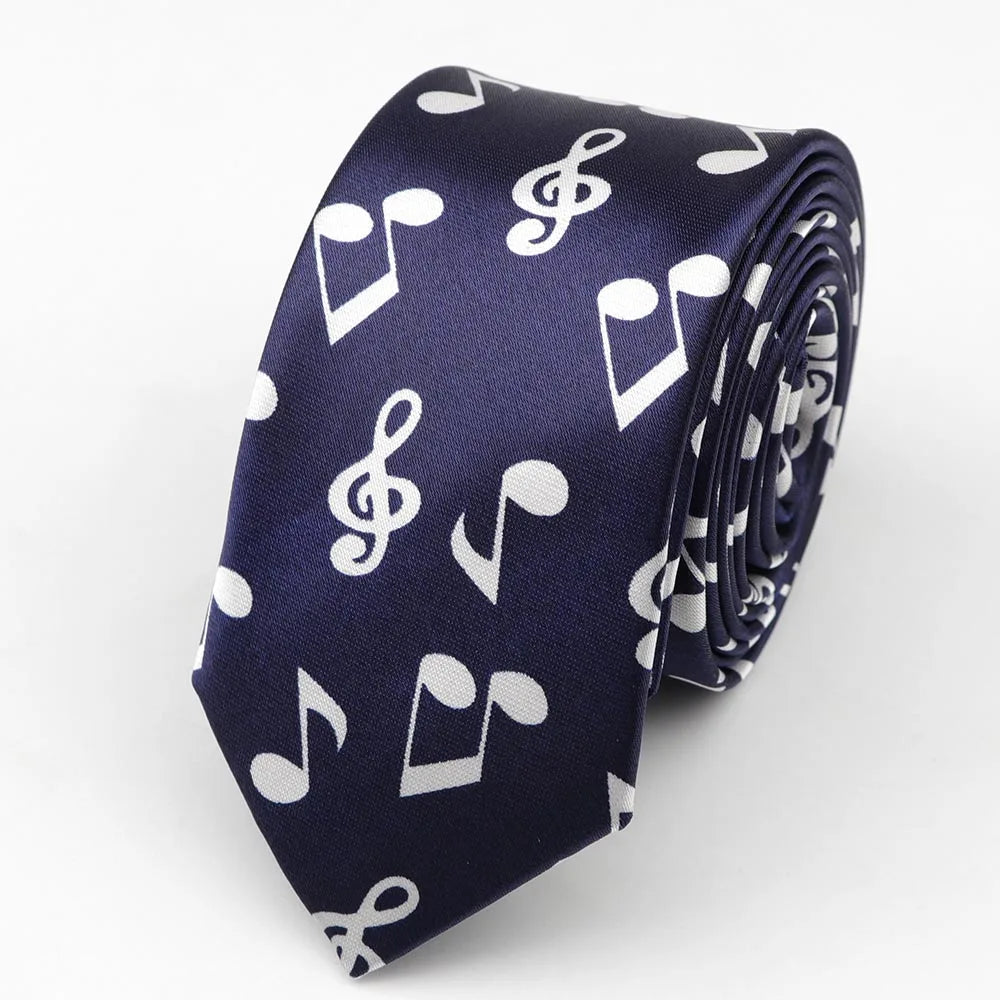 Classic Fashion Men's Skinny Tie Colorful Musical Notes Novelty Printed Piano Guitar Polyester 5cm Width Necktie Party Gift Accessory - Lizard Vigilante