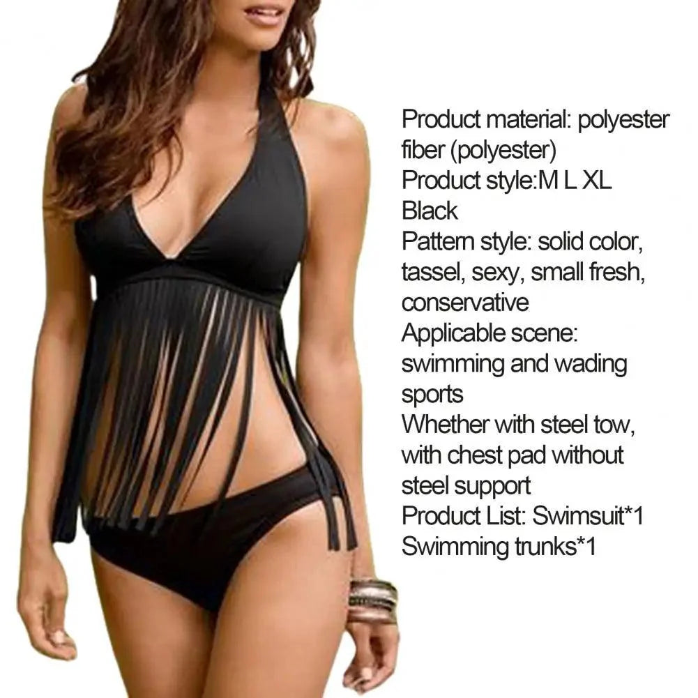 Two-Piece Bikini Swimsuit Split Bodycon Tassel Design Bandage Halter Belly Covering Bathing Suit Women Swimwear Beach Wear - Premium  from Lizard Vigilante - Just $29.99! Shop now at Lizard Vigilante